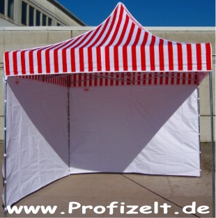 Abgebildet : Express-Profi Pavillon - Faltzelt 3x3m Rot-Weiss gestreift (Blockstreifen) mit 2 Stck Einplanungen 3x2m Polyester Weiss