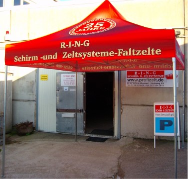 Express-Profi Pavillon 3,0x3,0m mit Werbedruck 25 Jahre     -      Seit 30 Jahren 1989-2019  R-I-N-G Schirm -und Zeltsysteme