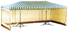 Original - Zweimaster Marktschirm (Zelt) mit 3 Seitenwände  = 2 Stück.ohne Fenster , 1 Stück.mit Fenster und 6 Sturmstützen mit 15kg Gewichten zum Einhängen in die Stützen         ( Copyright bei : R-I-N-G Schirm -und Zeltsysteme - www.Profizelt.de )